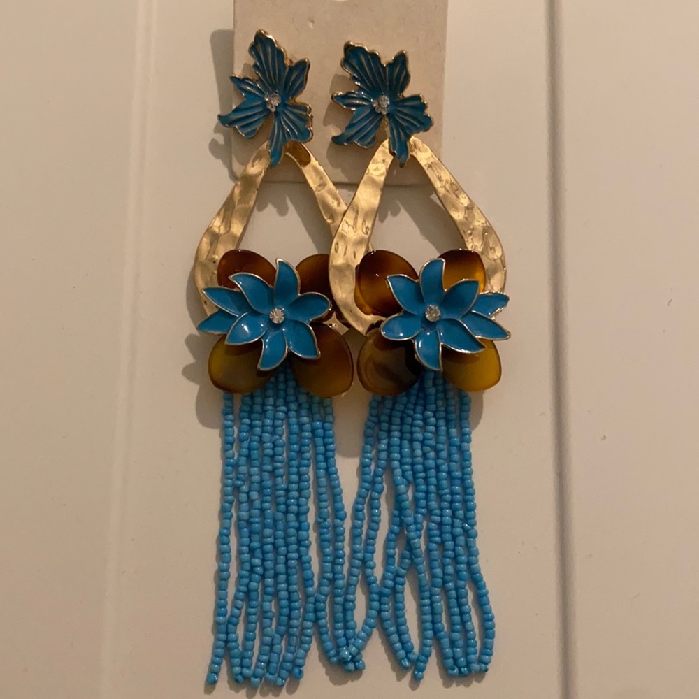 Blue golden fashion drop earrings